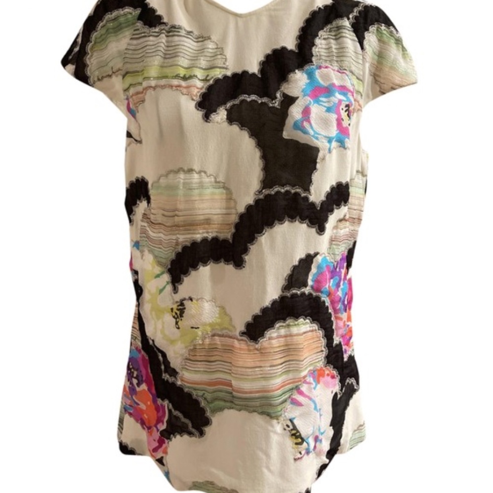 Chanel Cap Sleeve Blouse Top Shirt Patches Asian Influence Runway 40 8